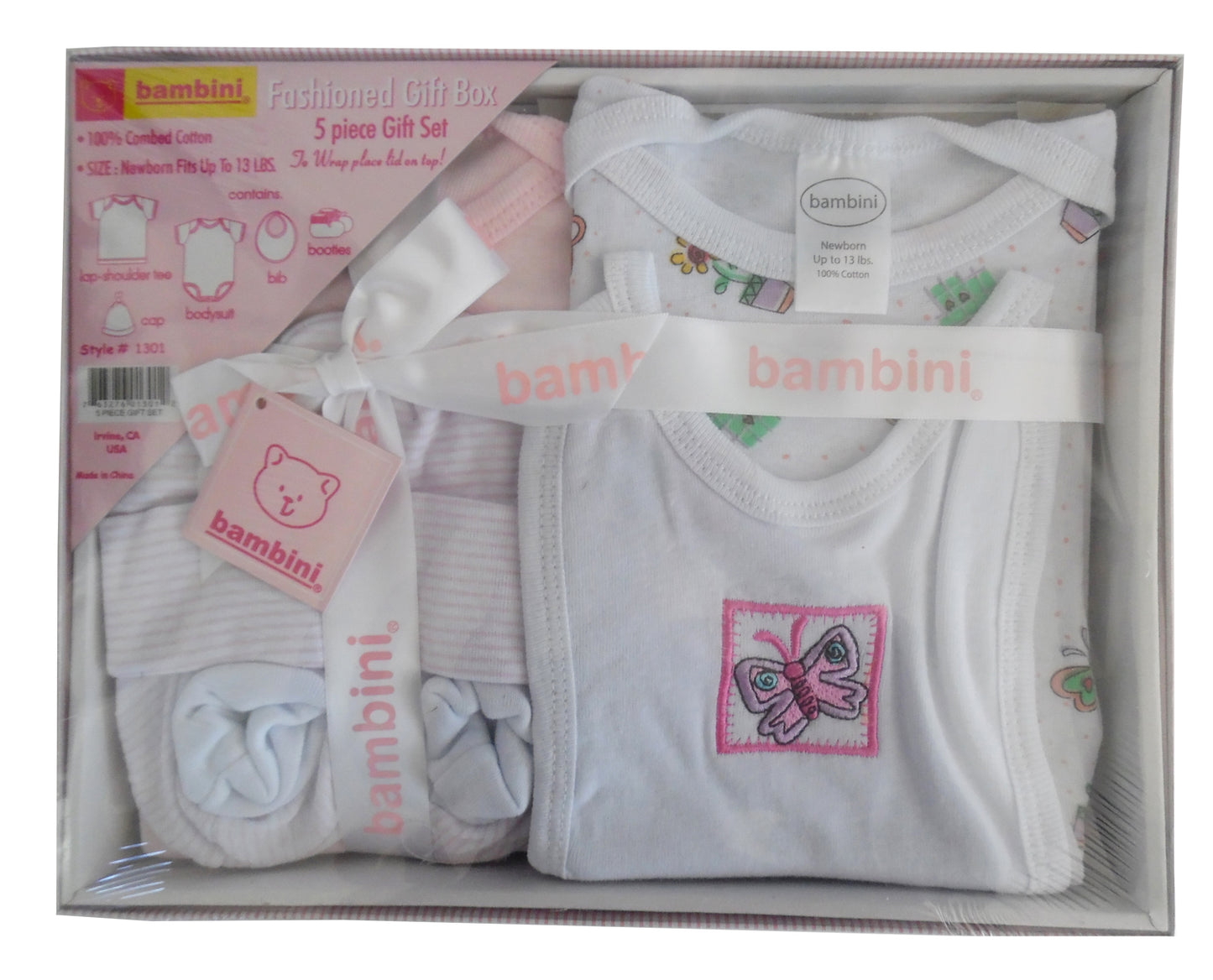 5-Piece Newborn Baby Girl Gift Set - Pastel Pink | T-Shirt, Onesie, Bib, Hat, Booties | 100% Cotton Essentials for New Moms