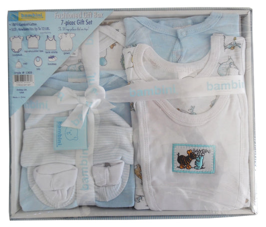 5-Piece Newborn Baby Boy Gift Set - Blue | T-Shirt, Onesie, Bib, Hat, Booties | 100% Cotton Essentials for New Moms