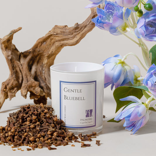 Gentle Bluebell Soy Wax Candle – Soft Florals with Peach & Persimmon.