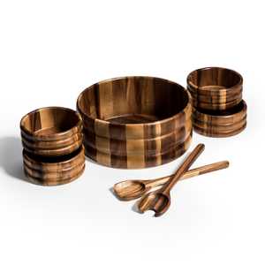 7-Piece Acacia Wood Salad Bowl Set with Servers