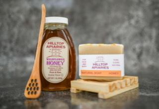 Self-Care Gift Set | Hilltop Apiaries Wildflower Honey, All-Natural Honey Soap & Wooden Holder