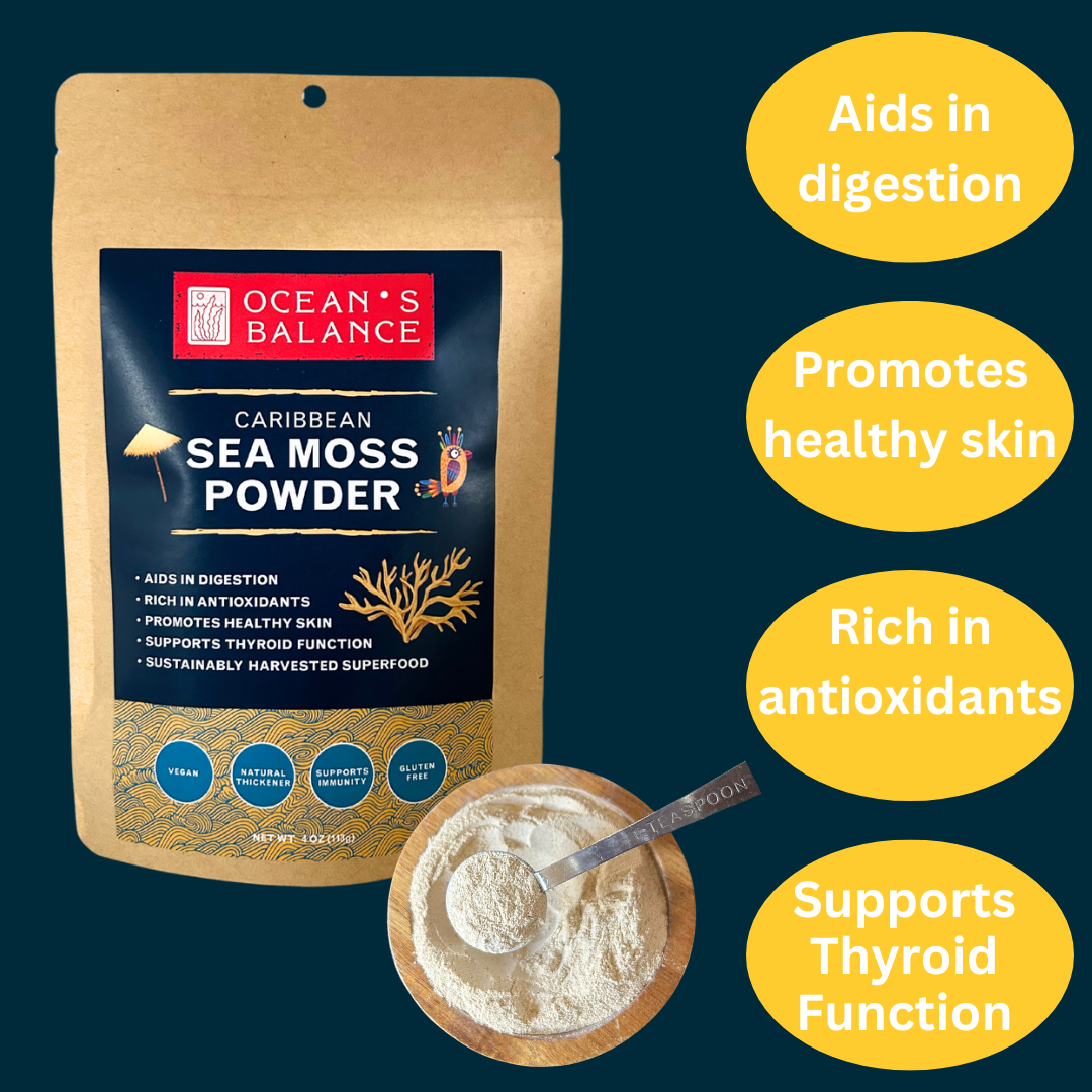 Wildcrafted Caribbean Sea Moss Powder – Natural Thyroid Support, Energy Boost, and Digestive Aid – Vegan, Paleo, Gluten-Free, 4 oz.