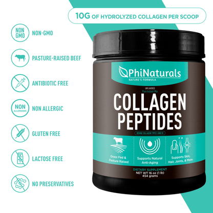 Hydrolyzed Collagen Peptides Powder – Enhanced Formula | 45 Servings | 10g Grass-Fed Collagen Per Scoop for Skin, Joint, and Hair Health