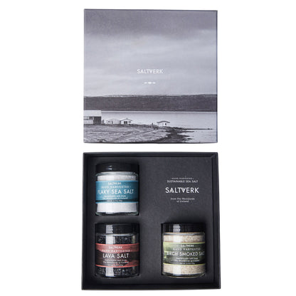 "Luxury Salt Gift Box - Saltverk Pure, Lava, & Birch Smoked Sea Salt Collection