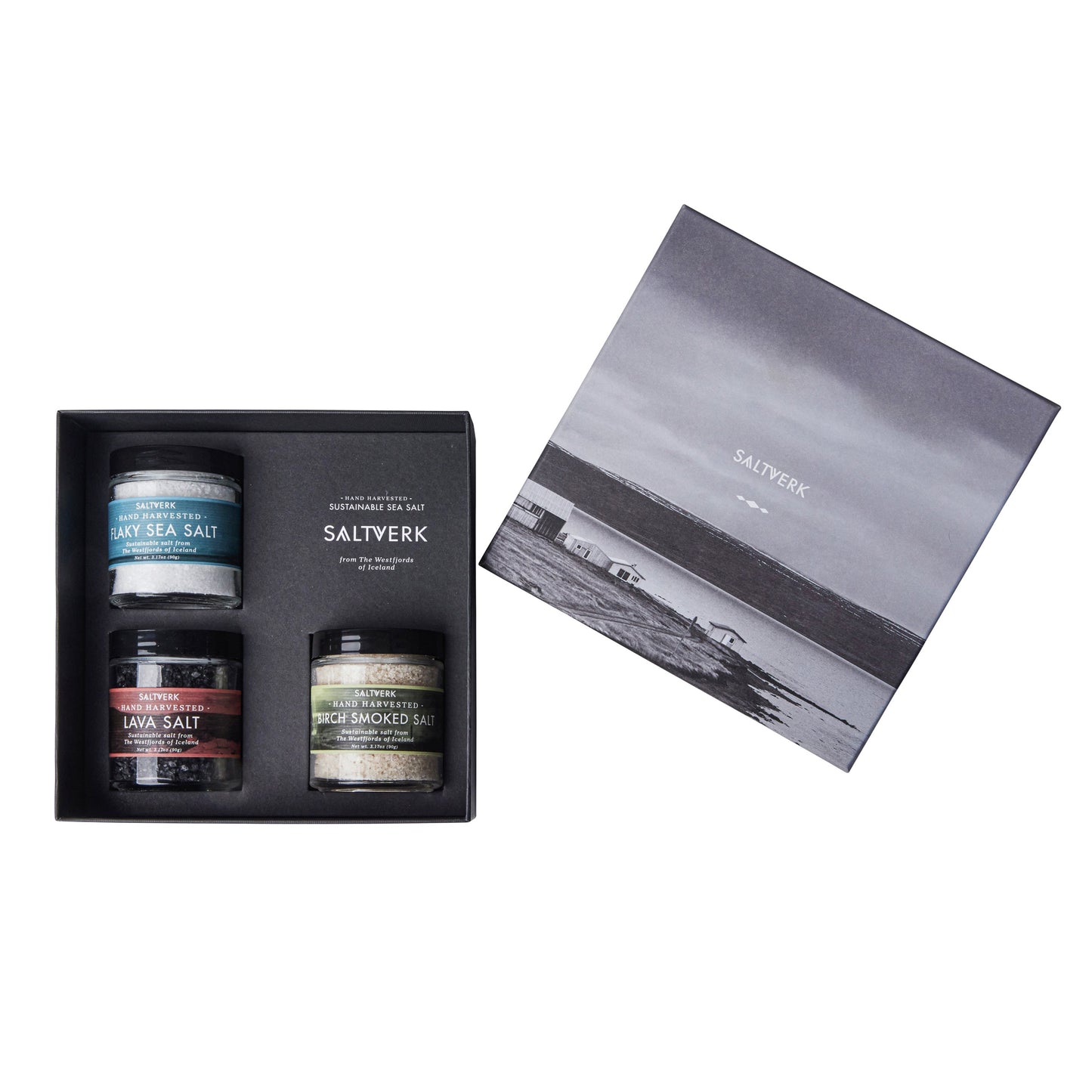 "Luxury Salt Gift Box - Saltverk Pure, Lava, & Birch Smoked Sea Salt Collection