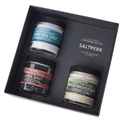 "Luxury Salt Gift Box - Saltverk Pure, Lava, & Birch Smoked Sea Salt Collection