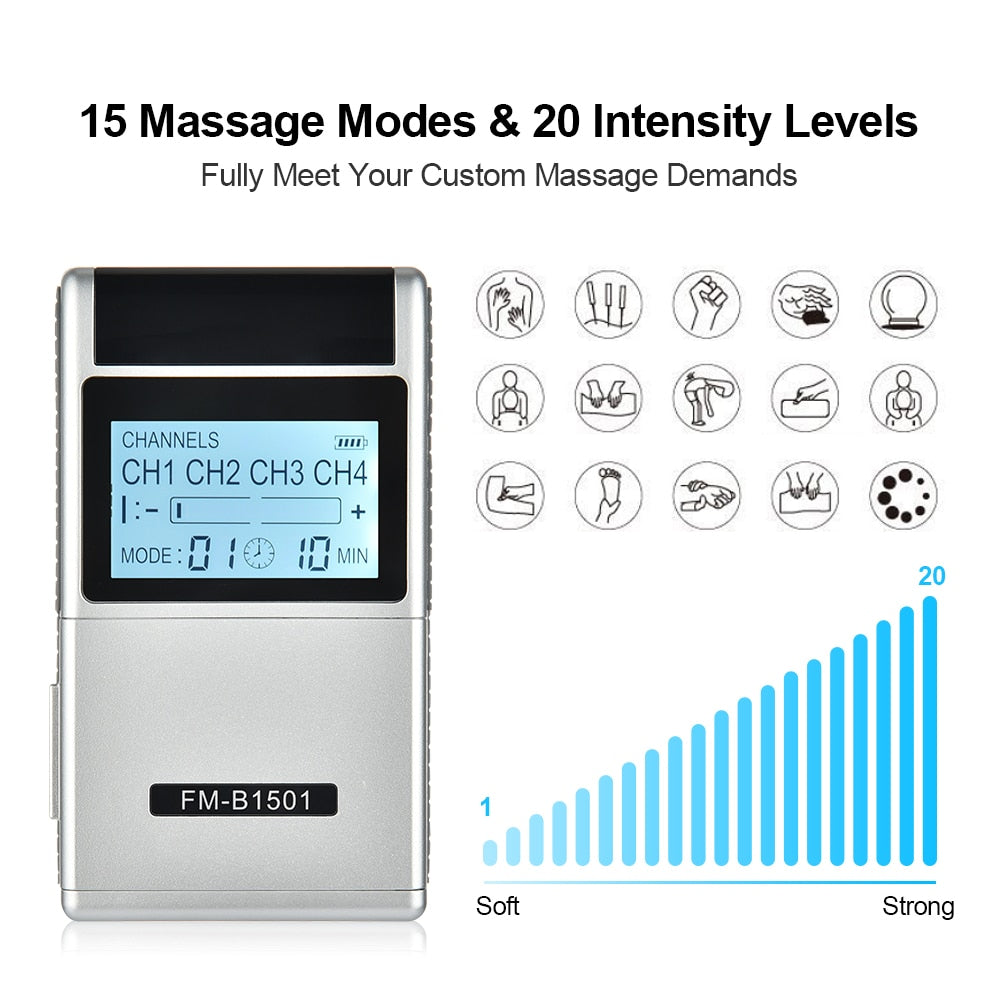 ReliefPulse Pro: 15-Mode EMS Muscle & Acupuncture Massager.