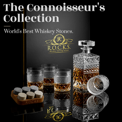 Elegant Whiskey Decanter & Glass Set – Crafted for Connoisseurs with Star-Patterned Carafe and Granite Chilling Rocks