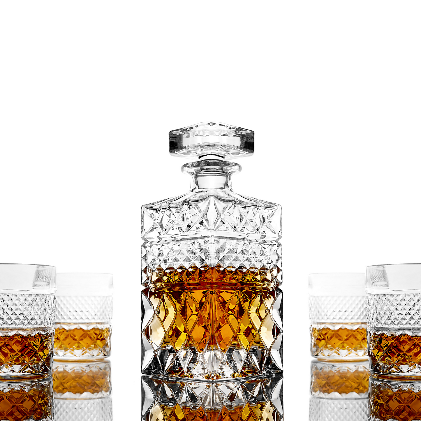 Elegant Whiskey Decanter & Glass Set – Crafted for Connoisseurs with Star-Patterned Carafe and Granite Chilling Rocks