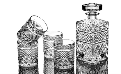 Elegant Whiskey Decanter & Glass Set – Crafted for Connoisseurs with Star-Patterned Carafe and Granite Chilling Rocks