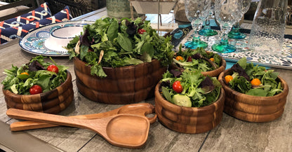 7-Piece Acacia Wood Salad Bowl Set with Servers