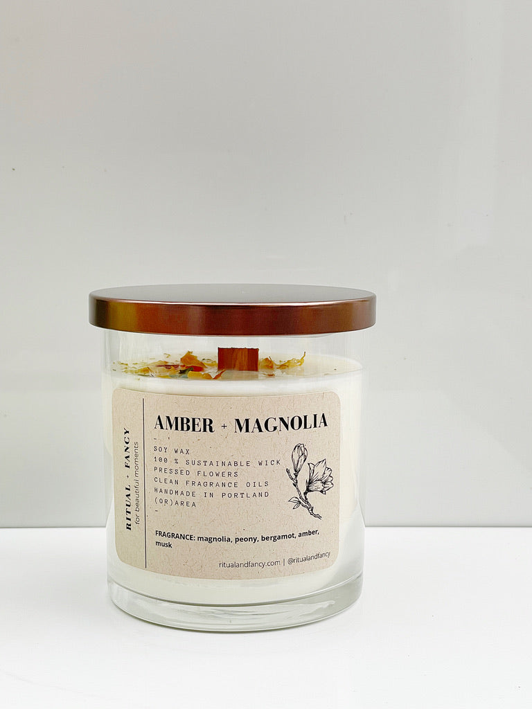 Amber Magnolia (Clean Burning Candle) - MAGNOLIA, PEONY, AMBER.