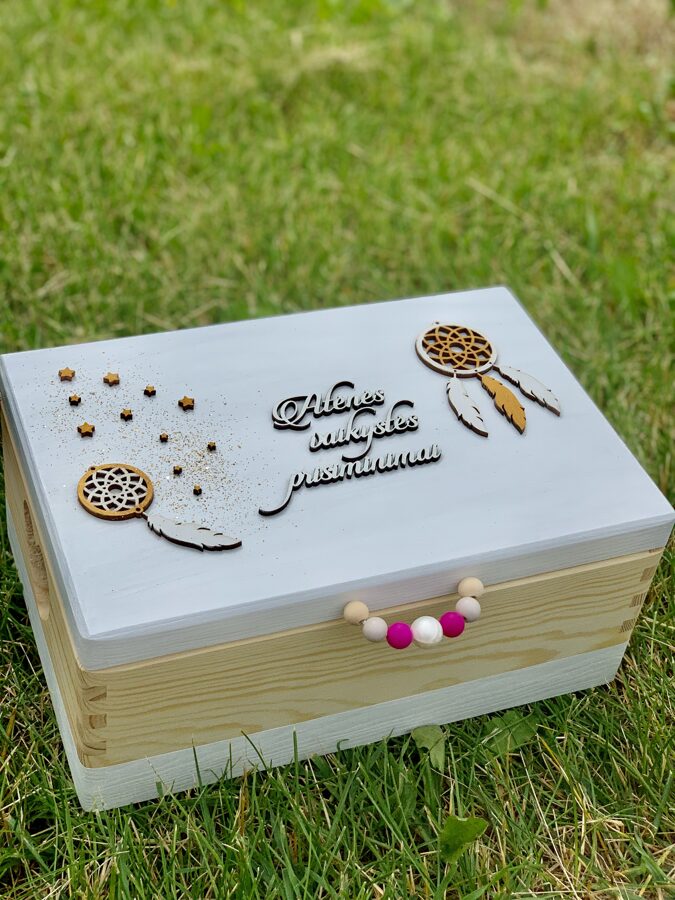 Handcrafted Straight from Lithuania! Personalized Wooden Memory Box with Heart Cutouts – Custom Keepsake for Baby Milestones