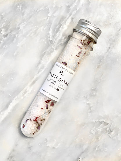 Soothe + Relax Bath Soak Shooter | Luxurious Bath Salt Blend with Essential Oils & Flowers