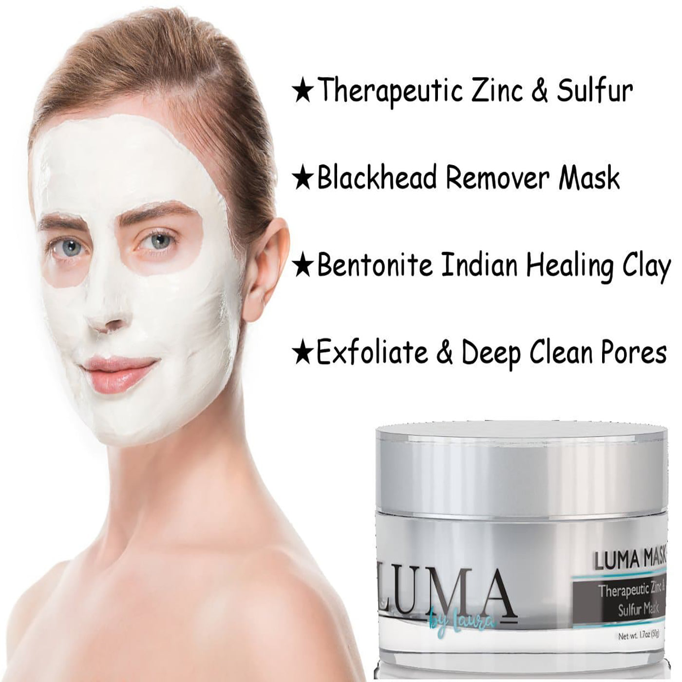 Anti-Blemish Facial Mask with Zinc, Sulfur, Salicylic & Bentonite Clay.